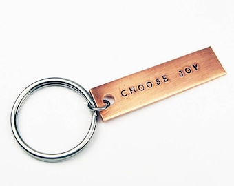 Choose Joy Keychain - Inspirational Gift for Positive Outlook or Affirmation - Stamped Aluminum Key Ring