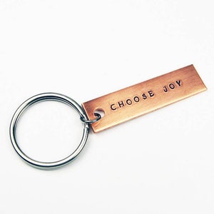 Choose Joy Keychain - Inspirational Gift for Positive Outlook or Affirmation - Stamped Aluminum Key Ring
