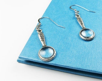 Magnifying Glass Earrings (Librarian Jewelry for Detective Story or Mystery Readers, Sherlock or Nancy Drew Fans)