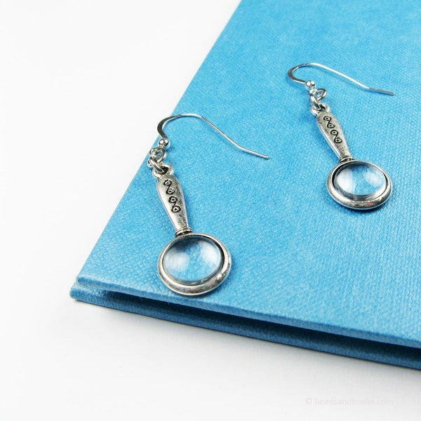 Magnifying Glass Earrings (Librarian Jewelry for Detective Story or Mystery Readers, Sherlock or Nancy Drew Fans)