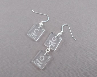 CO2 Carbon Dioxide Earrings With Carbon and Oxygen Elements