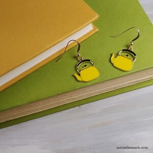 Yellow Tea Kettle Earrings with 14K Gold FIlled Ear Wires image 4