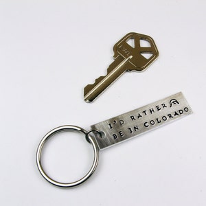 Colorado Gift: I'd Rather Be in State of Colorado Metal Keychain Hand Stamped with Mountain Sunrise image 4