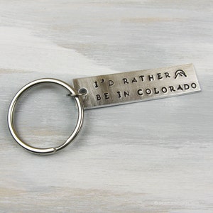 Colorado Gift: I'd Rather Be in State of Colorado Metal Keychain Hand Stamped with Mountain Sunrise image 7