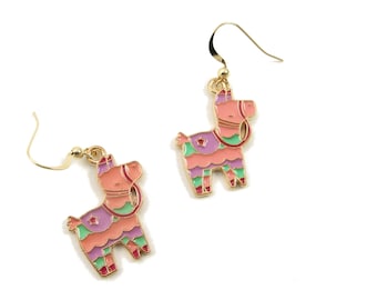 Pinata Earring with 14K Gold Filled Ear Wires - Party Game Jewelry With Pink Horse