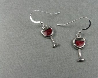 Pendientes de vino tinto con alambres para orejas de plata de ley: regalo para clubes de lectura, viajes a la región vinícola o salidas nocturnas de chicas