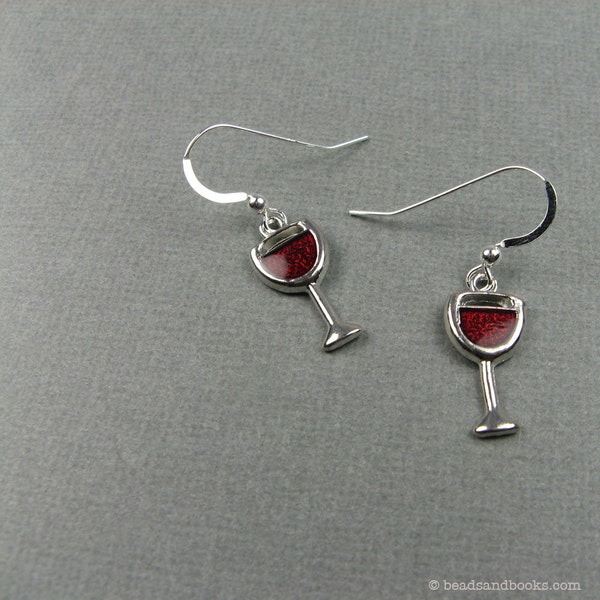Red Wine Earrings with Sterling Silver Ear Wires - Gift for Book Club, Wine Country Travel, or Girls Night Out