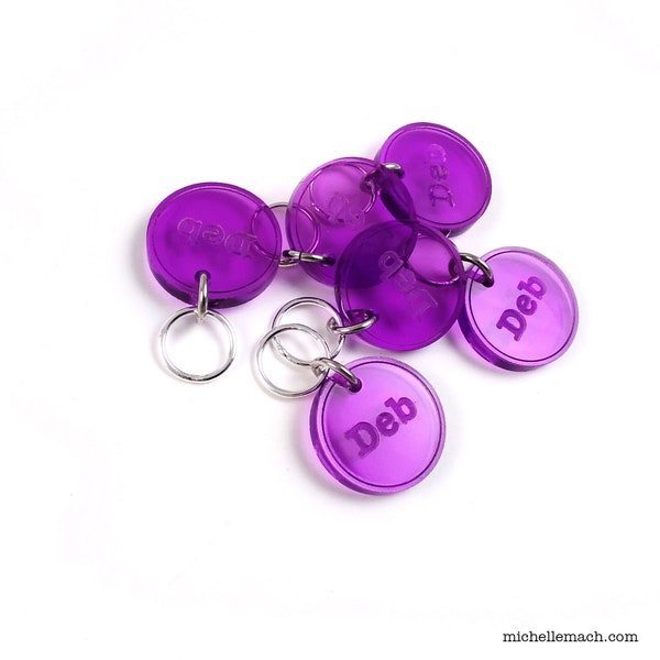 Custom Stitch Markers - Set of 6 - Personalize With Initials, Name, Word