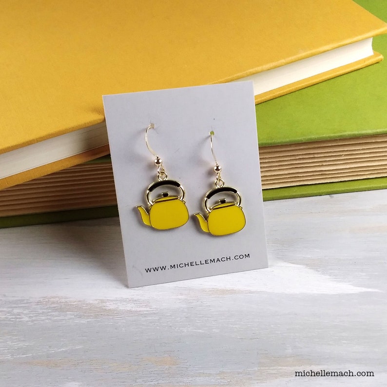 Yellow Tea Kettle Earrings with 14K Gold FIlled Ear Wires image 2