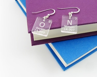 Periodic Table Earrings - Science Jewelry With Atomic Elements (Oxygen and Nitrogen) - Geek Gift