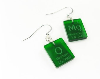 Pendientes OMG - Joyería científica con elementos de tabla periódica - Regalo para profesores de ciencias