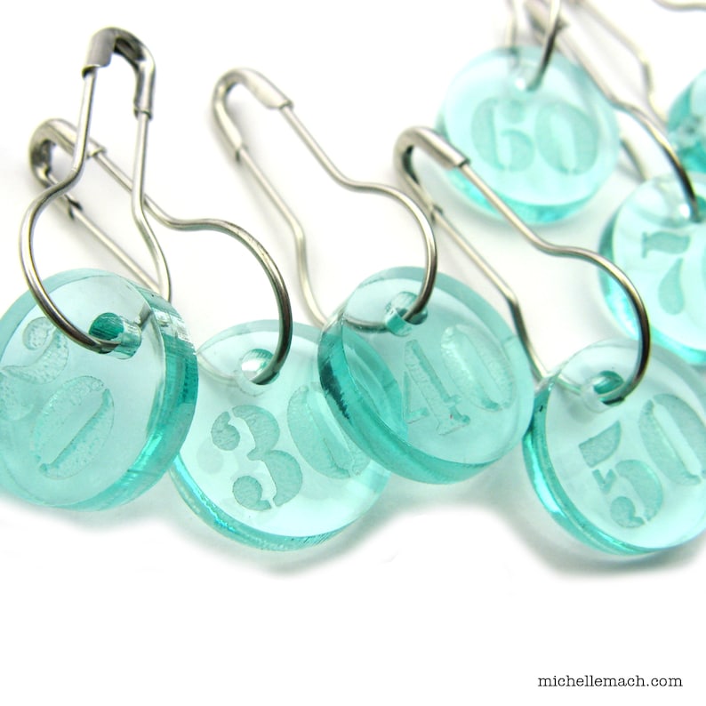 Row Number Stitch Markers for Knitting or Crochet Numbered 10-100 image 1