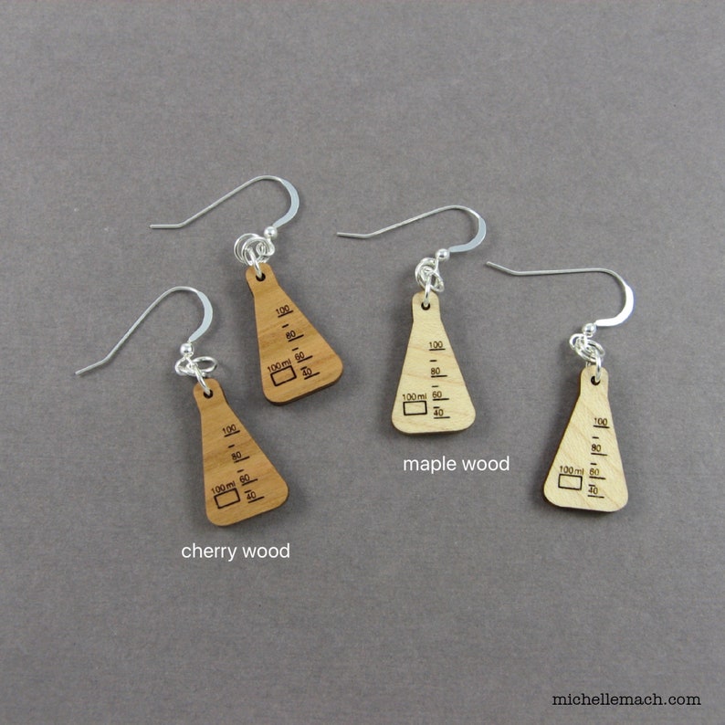 Beaker Earrings in Wood Scientist Jewelry for Science Lab Etsy