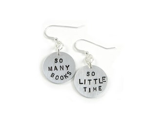 Book Lover Earrings With So Many Books Quote (Librarian Gift, Book Club, Love to Read, Book Geek)