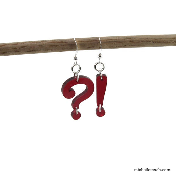 Punctuation Earrings - Question Mark and Exclamation Point in Transparent Colors