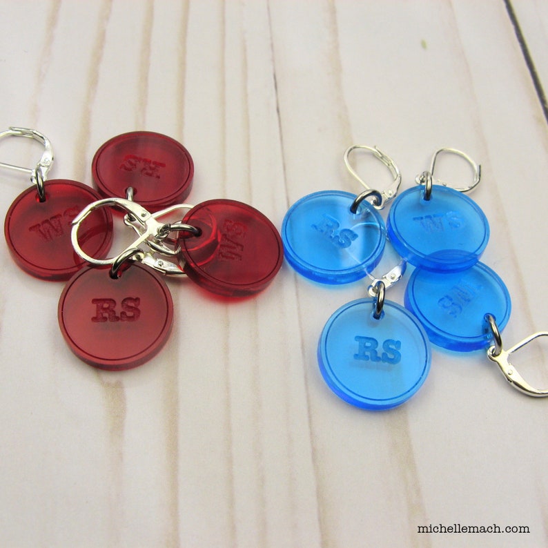 Stitch Markers With Knitting Abbreviations 2 Right Side RS, 2 Wrong Side WS Crochet or Knitter Accessory image 4