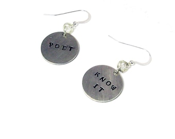 Poetry Jewelry (Funny Gift for Poet or Writer, Copper or Sterling Silver Earrings)