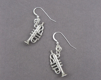 Trumpet Earrings with Sterling Silver Ear Wires - Musical Instrument Jewelry for High School Marching Band or Music Teacher