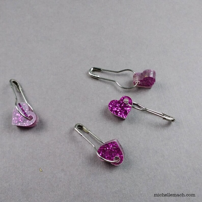 Small Heart Stitch Markers Set of 4 Choose Your Sparkle Color image 7