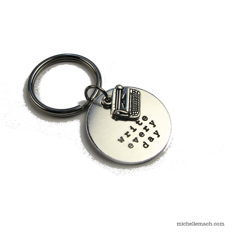 Typewriter Keychain for Writer or Author Motivation Quote: Write Every Day Writing Gift for Author Aluminum