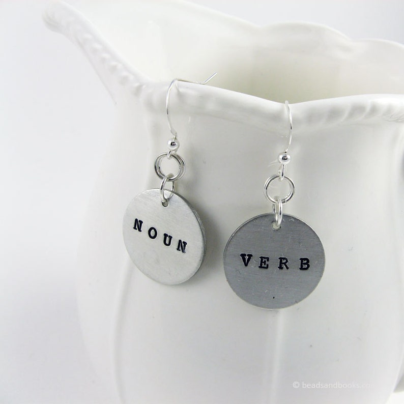 Grammar Jewelry noun and Verb Earrings in Sterling Silver Etsy