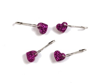 Small Heart Stitch Markers (Set of 4) - Choose Your Sparkle Color!