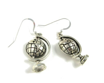 Globe Earrings with Sterling Silver Ear Wires for History Teacher or World Traveler With Wanderlust