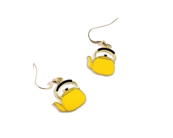Yellow Tea Kettle Earrings with 14K Gold FIlled Ear Wires