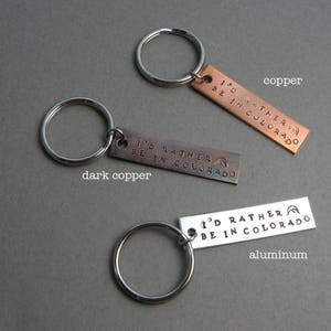 Colorado Gift: I'd Rather Be in State of Colorado Metal Keychain Hand Stamped with Mountain Sunrise image 8