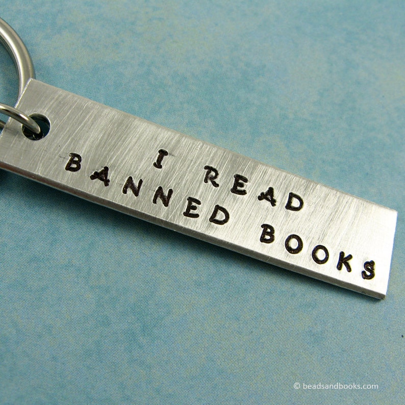 Librarian Gift I Read Banned Books Key Chain Stamped Aluminum Keychain image 5