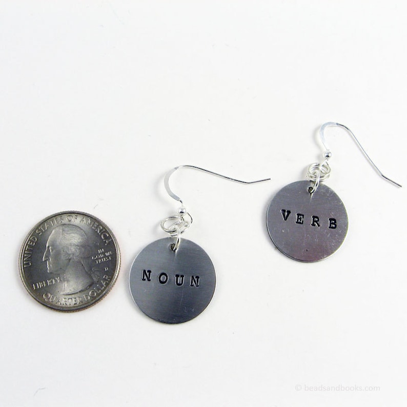 Grammar Jewelry Noun and Verb Earrings in Sterling Silver Etsy