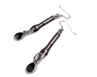 Fountain Pen Earrings With Black Ink Drop Charms