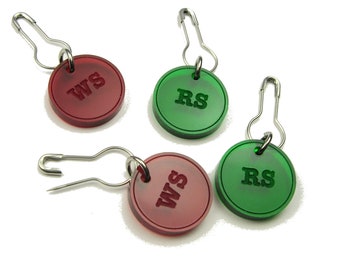 Stitch Markers With Knitting Abbreviations (2 Right Side - RS, 2 Wrong Side - WS) - Crochet or Knitter Accessory