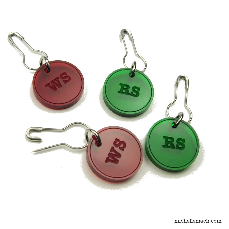 Stitch Markers With Knitting Abbreviations 2 Right Side RS, 2 Wrong Side WS Crochet or Knitter Accessory image 1