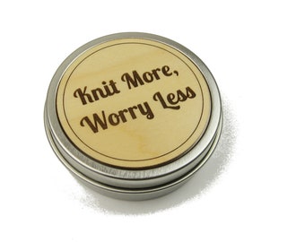 Knit More, Worry Less Tin - Self Care Gift for Knitters - Stitch Marker Storage