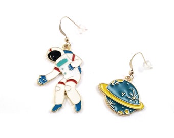 Astronaut and Planet Earrings - Mismatched Earrings