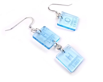 H2O Water Earrings With Hydrogen and Oxygen Elements