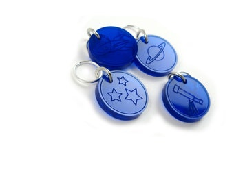 Space Stitch Markers for Crochet or Knitting (Set of 4) - Science Theme - Rocket, Telescope, Stars, Planet