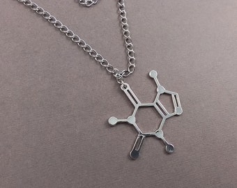 Caffeine Chemical Structure Pendant (Large Size) on Steel Curb Chain