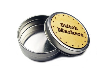 Stitch Marker Container for Knitter - Tin and Wood Storage for Knitting Notions