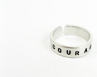 Word Of The Year Ring - Adjustable Ring Personalized With New Year Resolution (Courage)