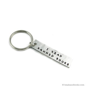 Librarian Gift I Read Banned Books Key Chain Stamped Aluminum Keychain image 1