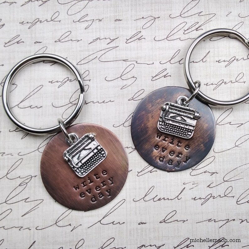 Typewriter Keychain for Writer or Author Motivation Quote: Write Every Day Writing Gift for Author image 2