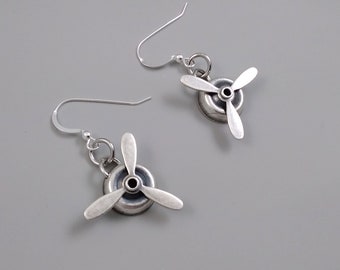 Propeller Earrings Inspired by Amelia Earhart (Airplane Jewelry for Pilot, Traveler)
