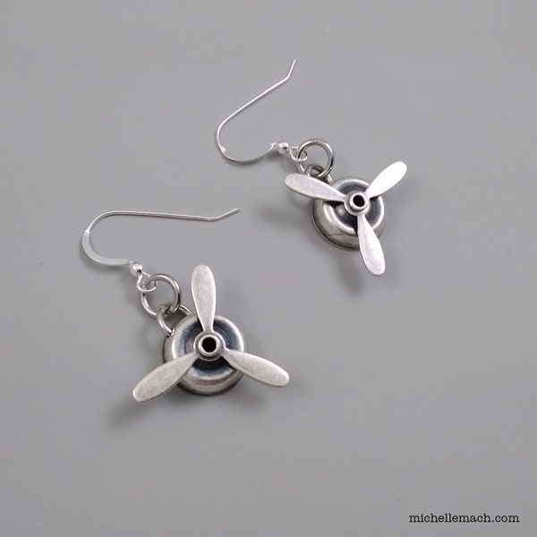 Propeller Earrings Inspired by Amelia Earhart (Airplane Jewelry for Pilot, Traveler)