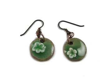 Green Porcelain Flower Earrings