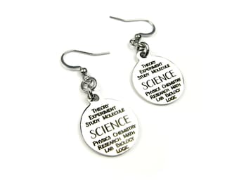 Science Word Earrings for Teacher or Scientist