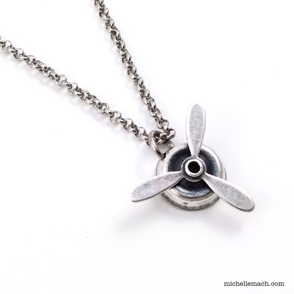 Propeller Pendant Necklace on Stainless Steel Chain - Jewelry for Pilot, Airplane Traveler