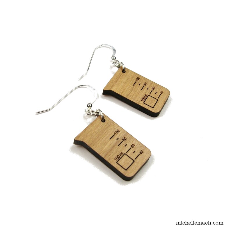 Beaker Earrings in Wood Scientist Jewelry for Science Lab Etsy
