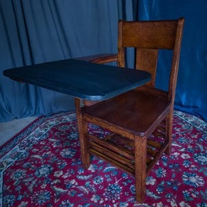 Refurbished Rustic-Style School Desk with Chalkboard Writing Surface